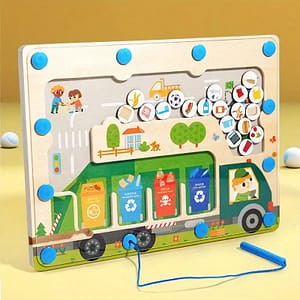 Wooden Magnetic Waste Sorting Puzzle Game - Educational Matching Game with Magnetic Pen, Early Learning Toy for Ages 3-6, Eco-Friendly Themed Playset